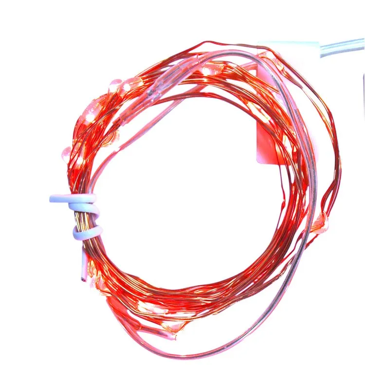 20-Count LED Battery-Operated Red Christmas Fairy Lights with 6.25' Copper Wire