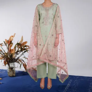 3PC- Embellished Khaddi Net Suit PF4008