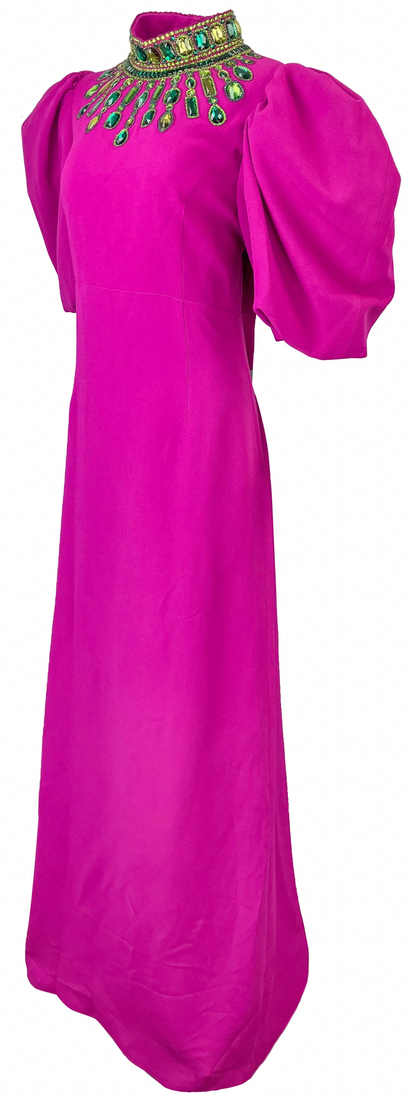 Andrew GN Crystal Embellished Gown in Magenta/Green