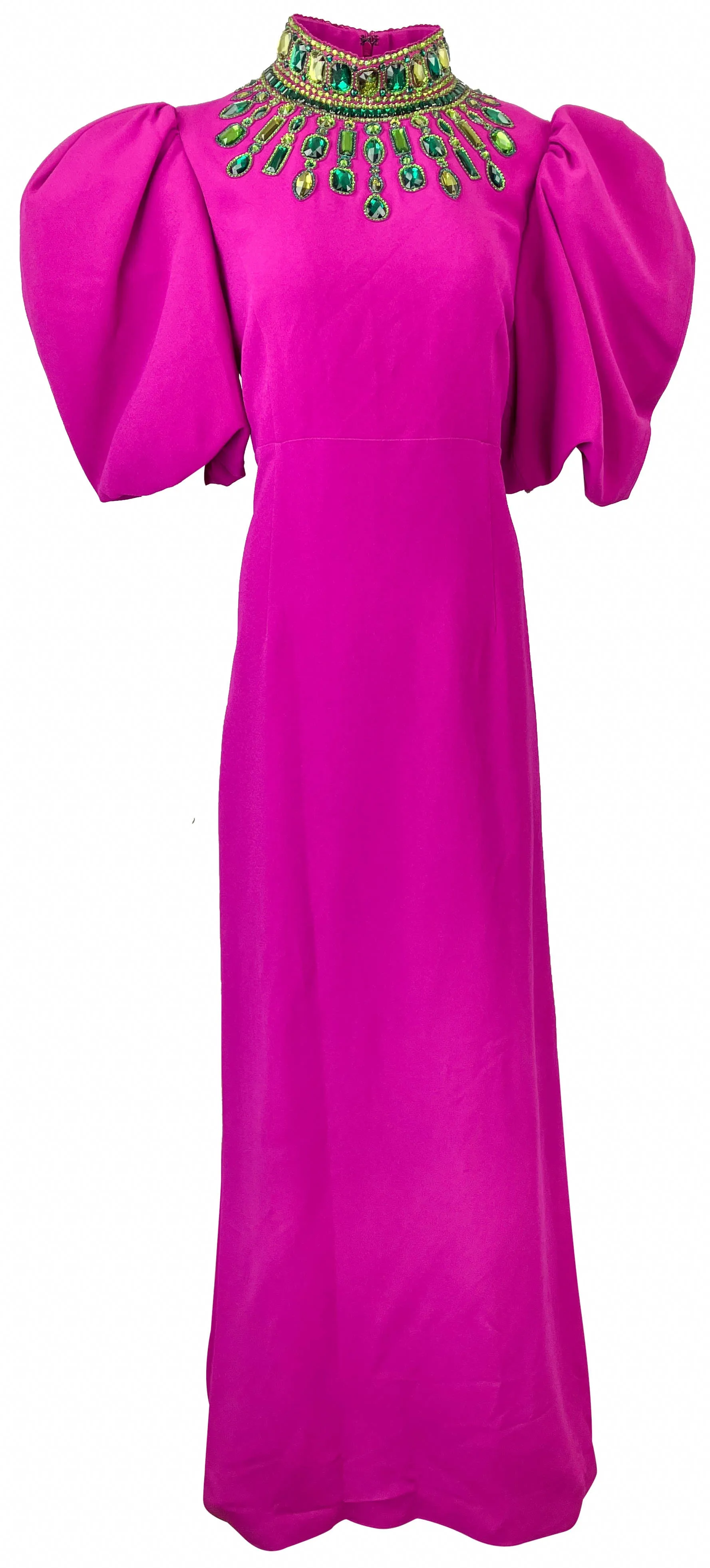 Andrew GN Crystal Embellished Gown in Magenta/Green