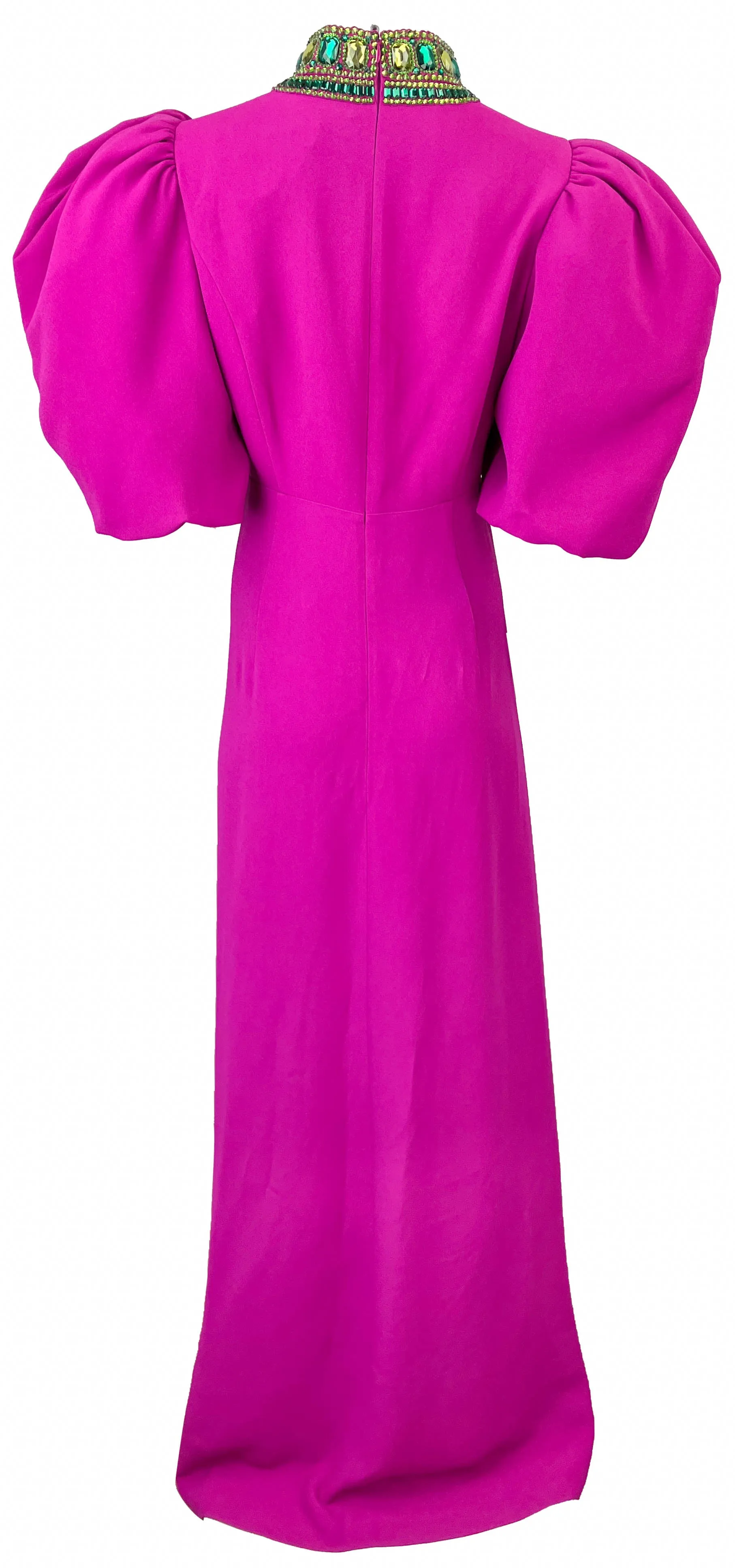 Andrew GN Crystal Embellished Gown in Magenta/Green