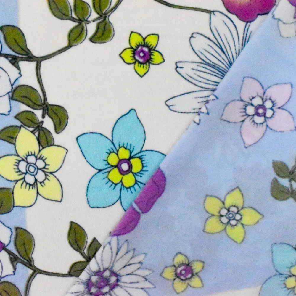 Angel Blue-Purple-Multi Floral Printed Stretch Poly Swimwear knit Fabric