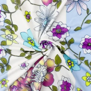 Angel Blue-Purple-Multi Floral Printed Stretch Poly Swimwear knit Fabric