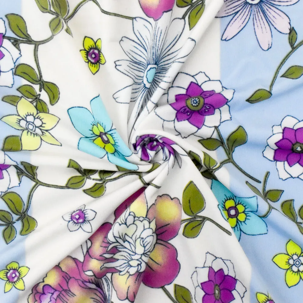 Angel Blue-Purple-Multi Floral Printed Stretch Poly Swimwear knit Fabric