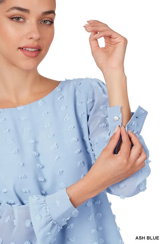 Ash Blue Swiss Dot Round Neck Blouse
