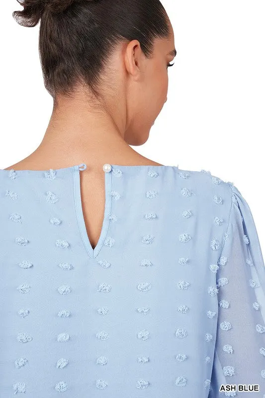 Ash Blue Swiss Dot Round Neck Blouse