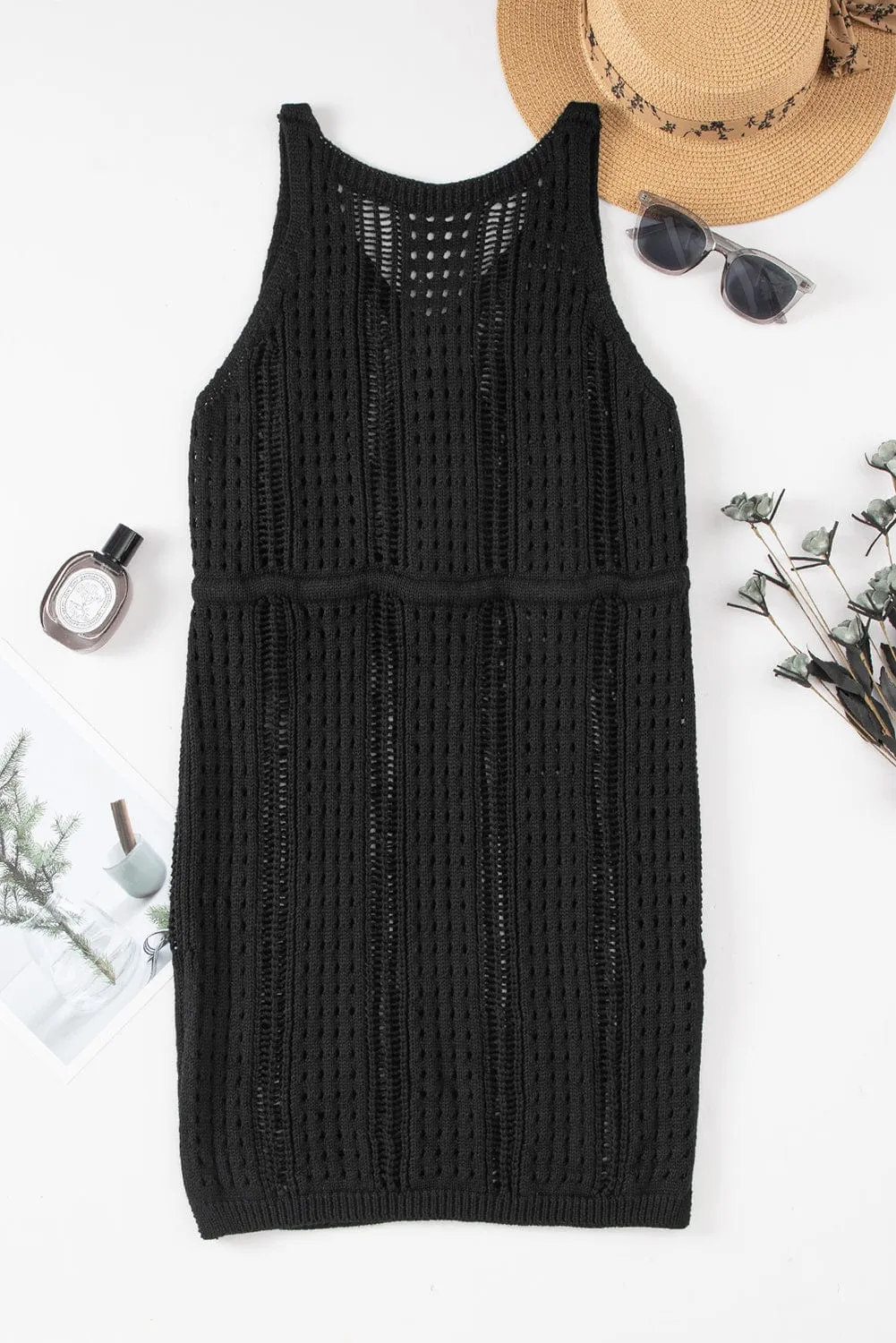 Black Crochet Knit Beach Cover Up
