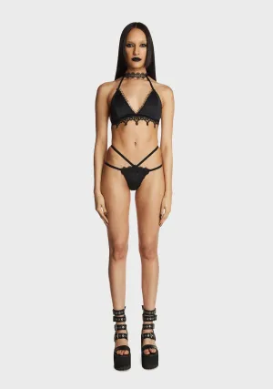 Black Lace Trim Bikini Set