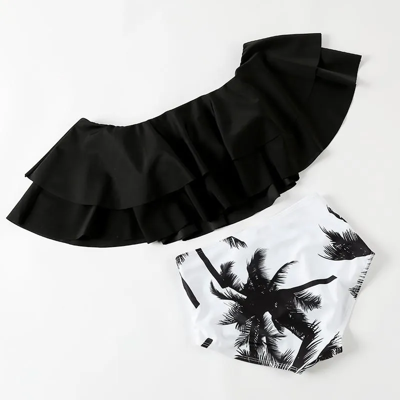 Cold Shoulder Off Shoulder High Waist Tankinis