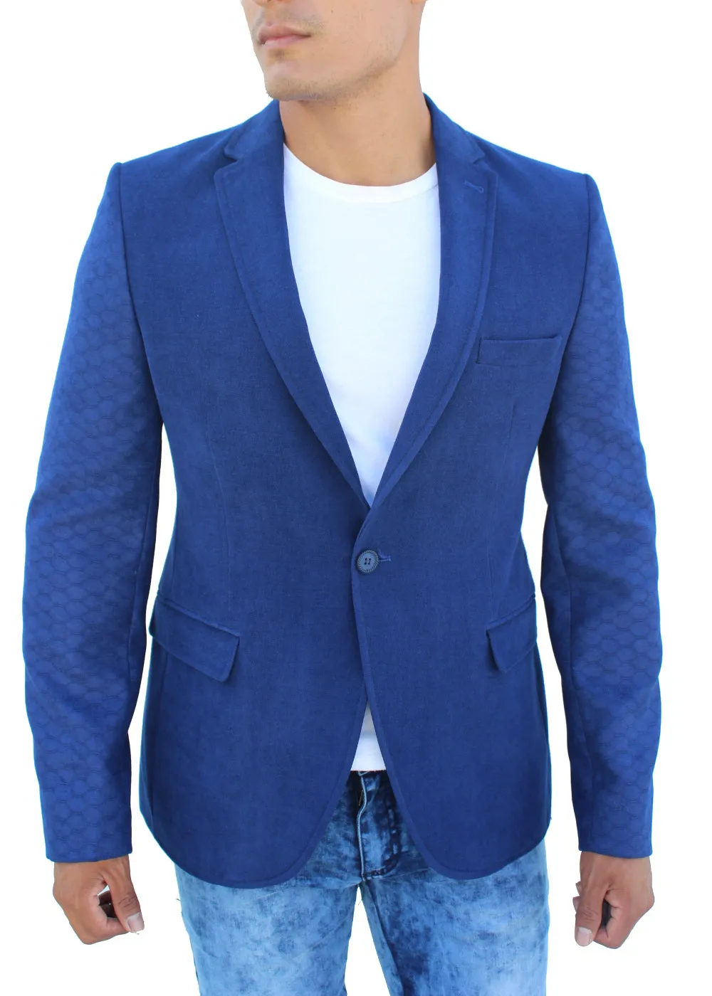 Don Sax Blue Blazer With Details On Sleeve