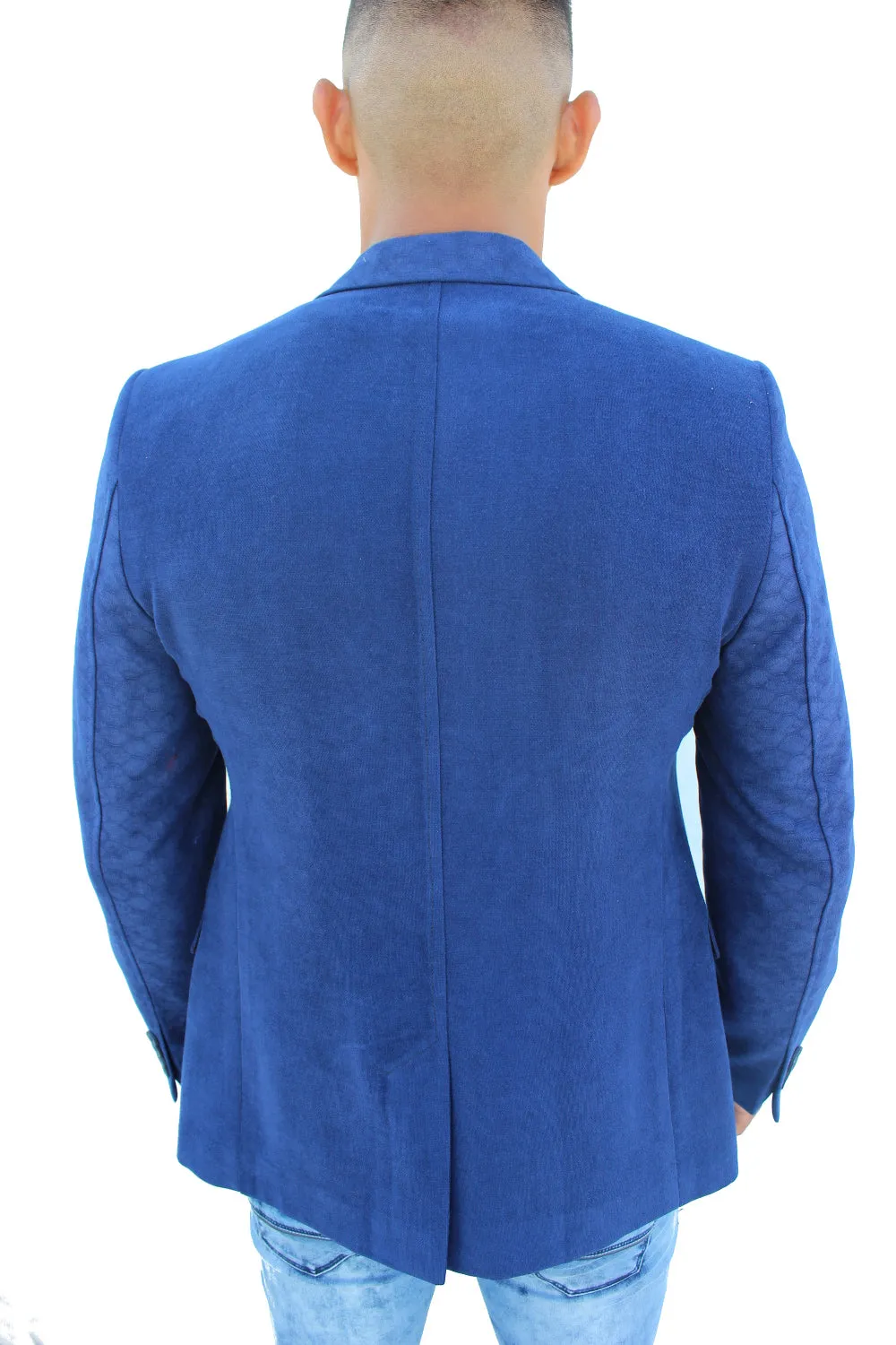 Don Sax Blue Blazer With Details On Sleeve