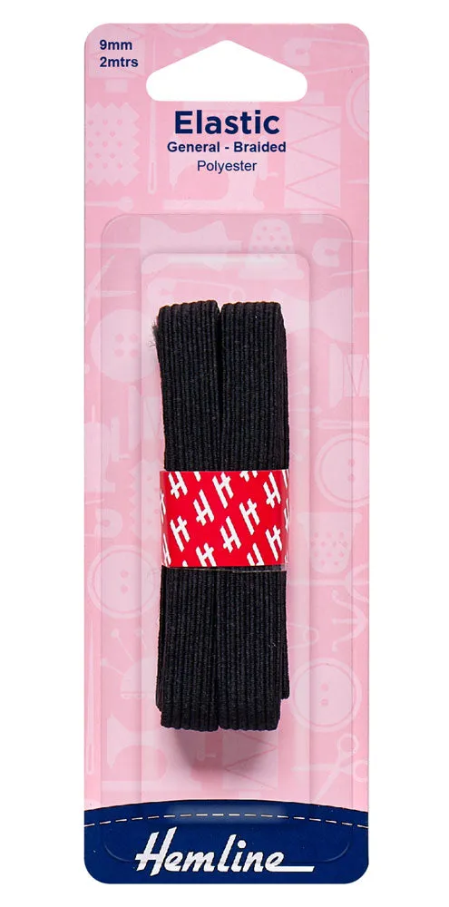 Elastic - General Braided - Black or White 9mm