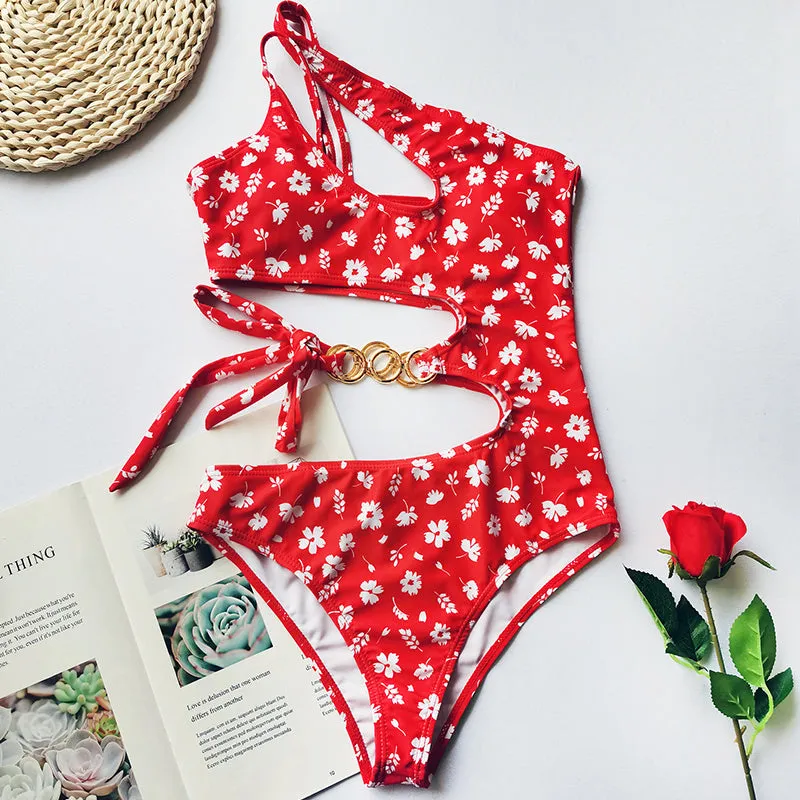ELEPOSTURE  Designer Women's Single Strap Mono-kini Swimsuit with Floral Print