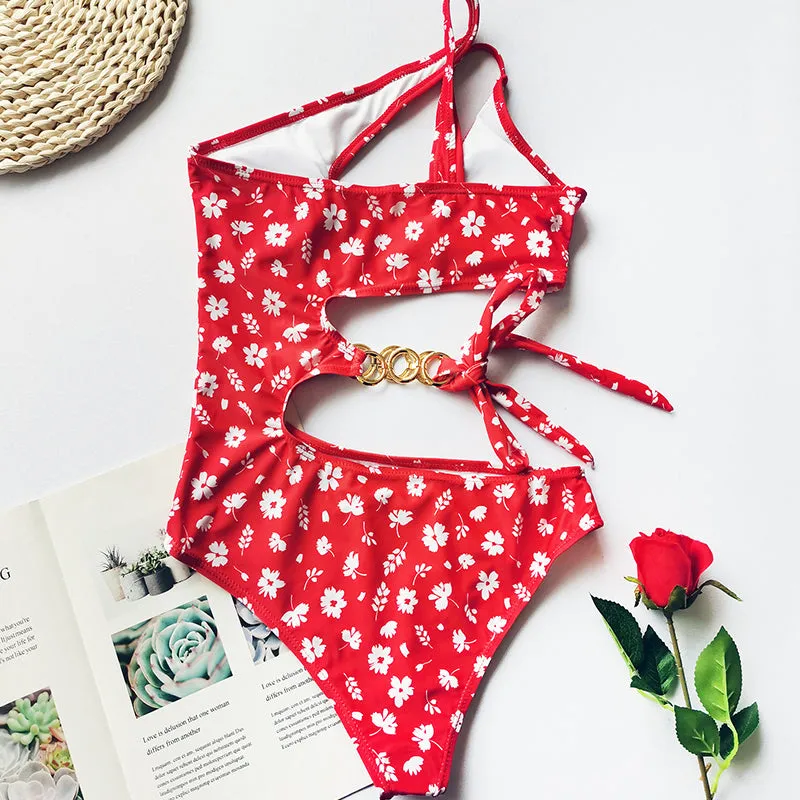 ELEPOSTURE  Designer Women's Single Strap Mono-kini Swimsuit with Floral Print