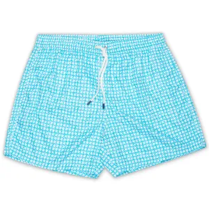 FEDELI Blue-White Geometric Printed Madeira Airstop Swim Shorts Trunks NEW 2XL