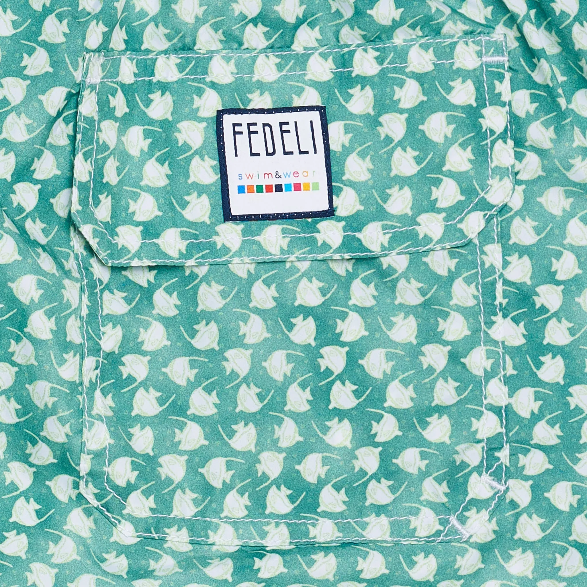 FEDELI Italy Green Fish Printed Madeira Airstop Swim Shorts Trunks NEW 3XL