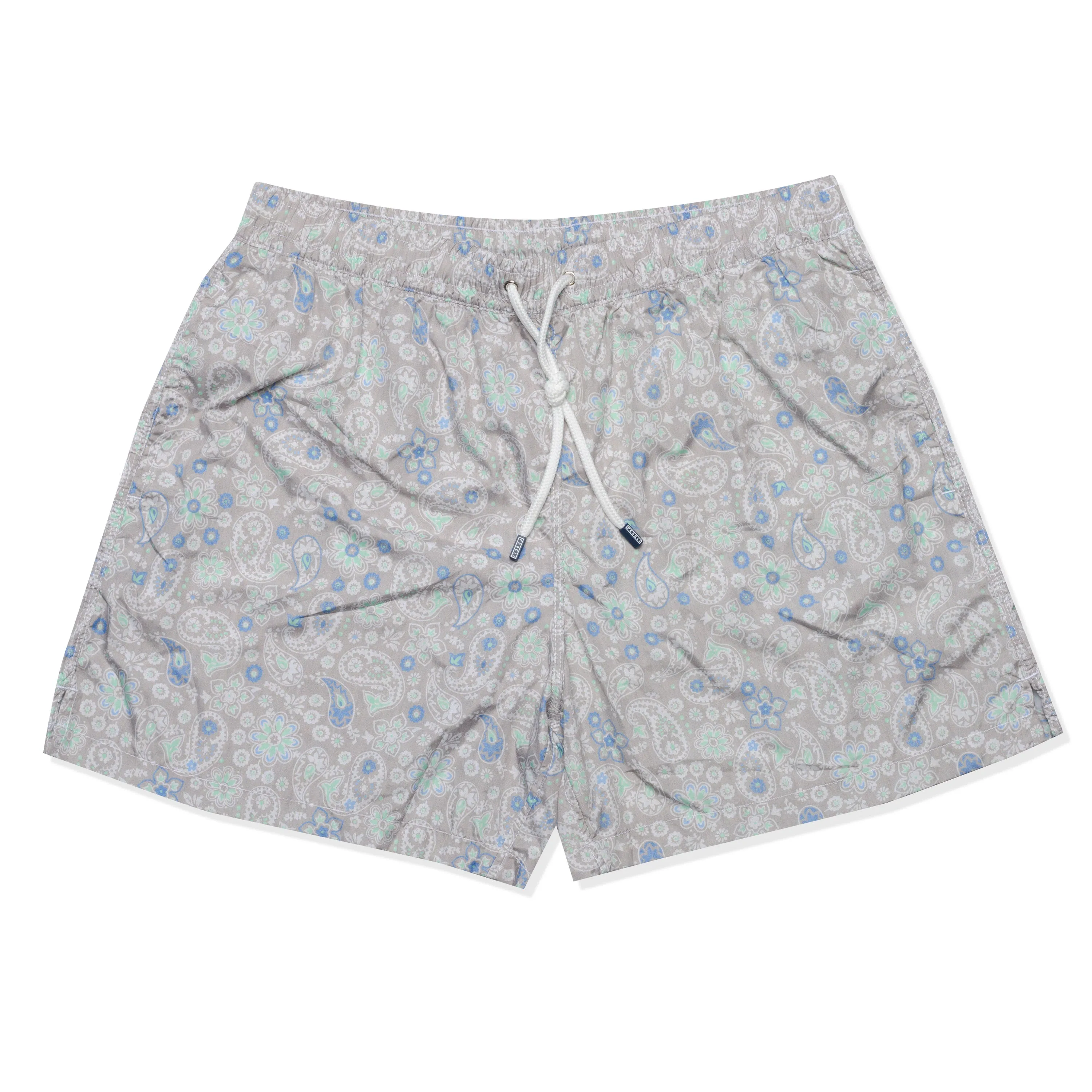 FEDELI Made in Italy Gray Paisley Floral Madeira Airstop Swim Shorts Trunks NEW