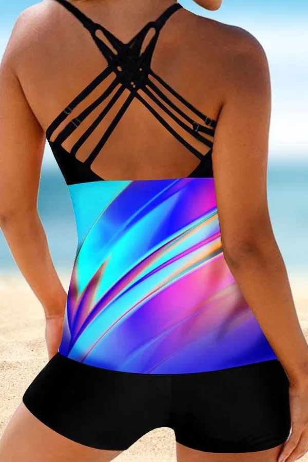 Gradient Colorful  Sporty Tankini  & Shorts