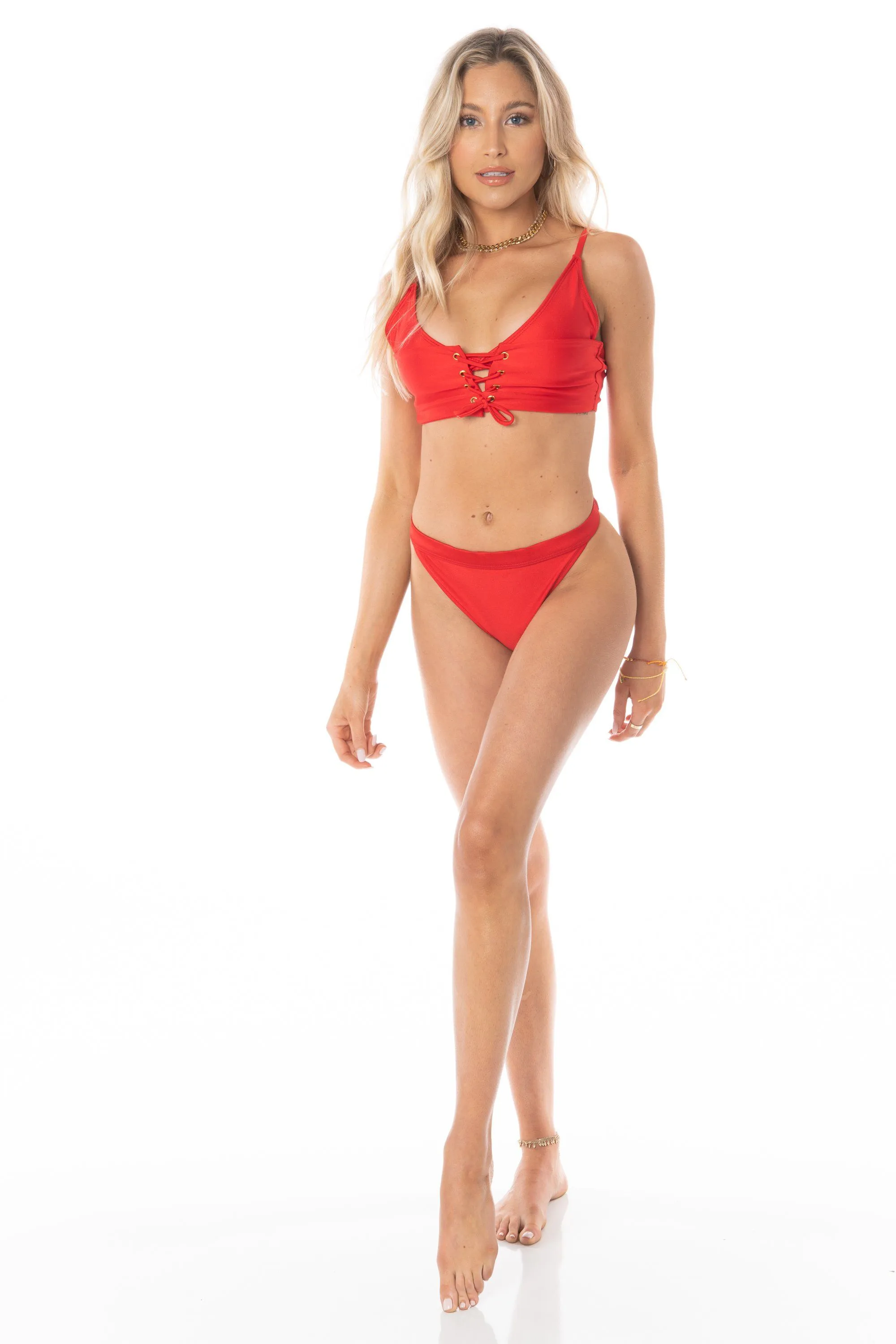 High Waist Cheeky Coverage Red Bikini Bottoms