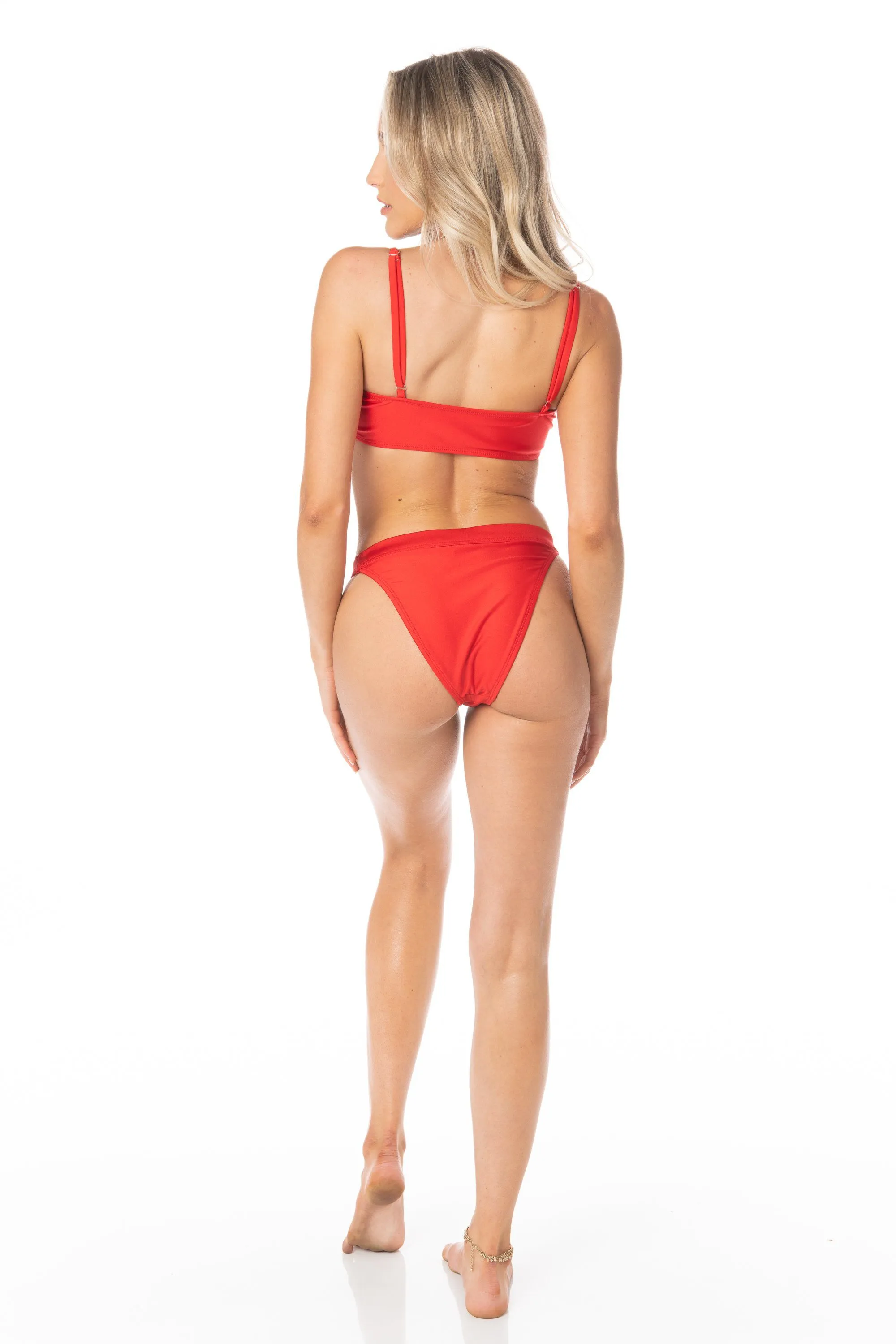 High Waist Cheeky Coverage Red Bikini Bottoms