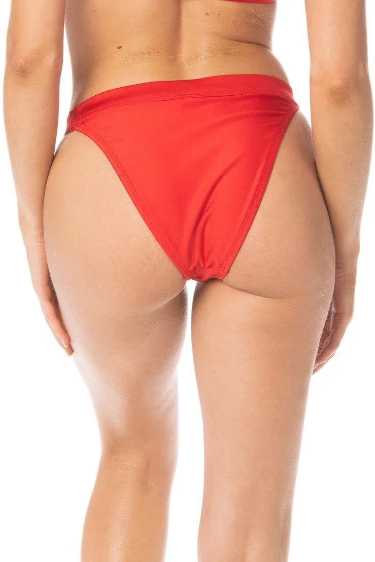 High Waist Cheeky Coverage Red Bikini Bottoms