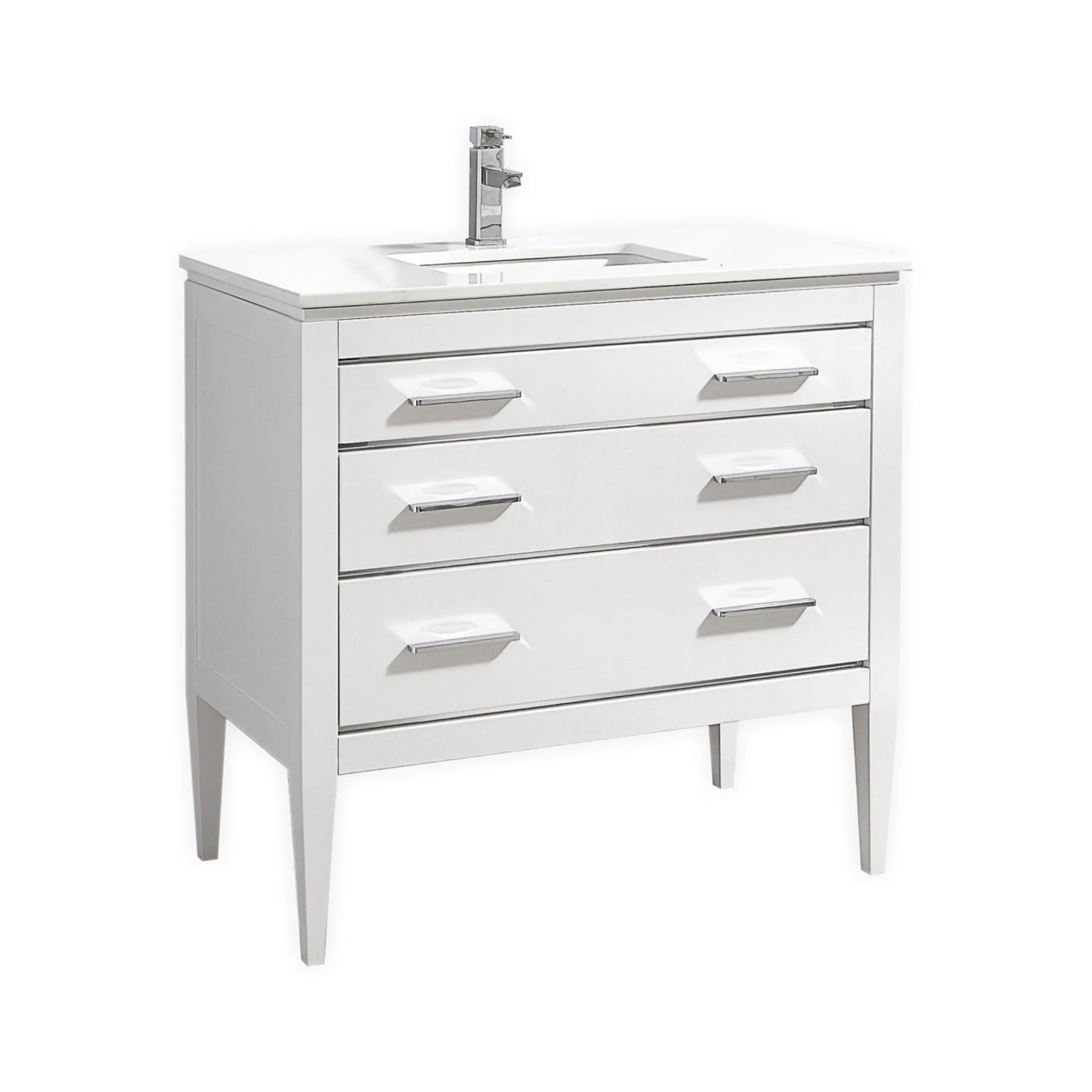 KubeBath Eiffel 36" High Gloss White Freestanding Vanity w/ Quartz Countertop