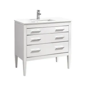 KubeBath Eiffel 36" High Gloss White Freestanding Vanity w/ Quartz Countertop