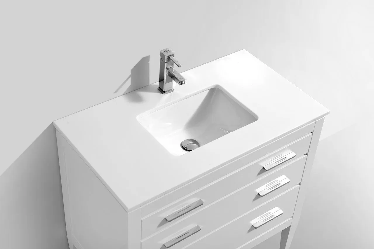 KubeBath Eiffel 36" High Gloss White Freestanding Vanity w/ Quartz Countertop