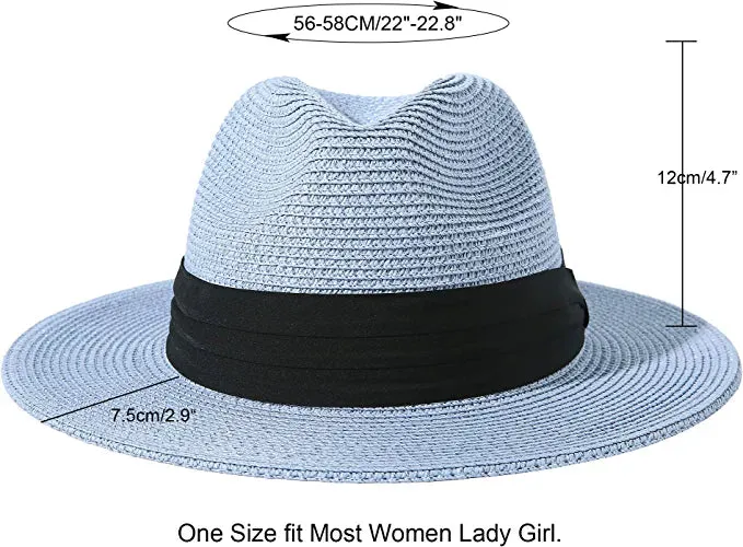 Light Blue Summer Banding Beach Straw Sunhat