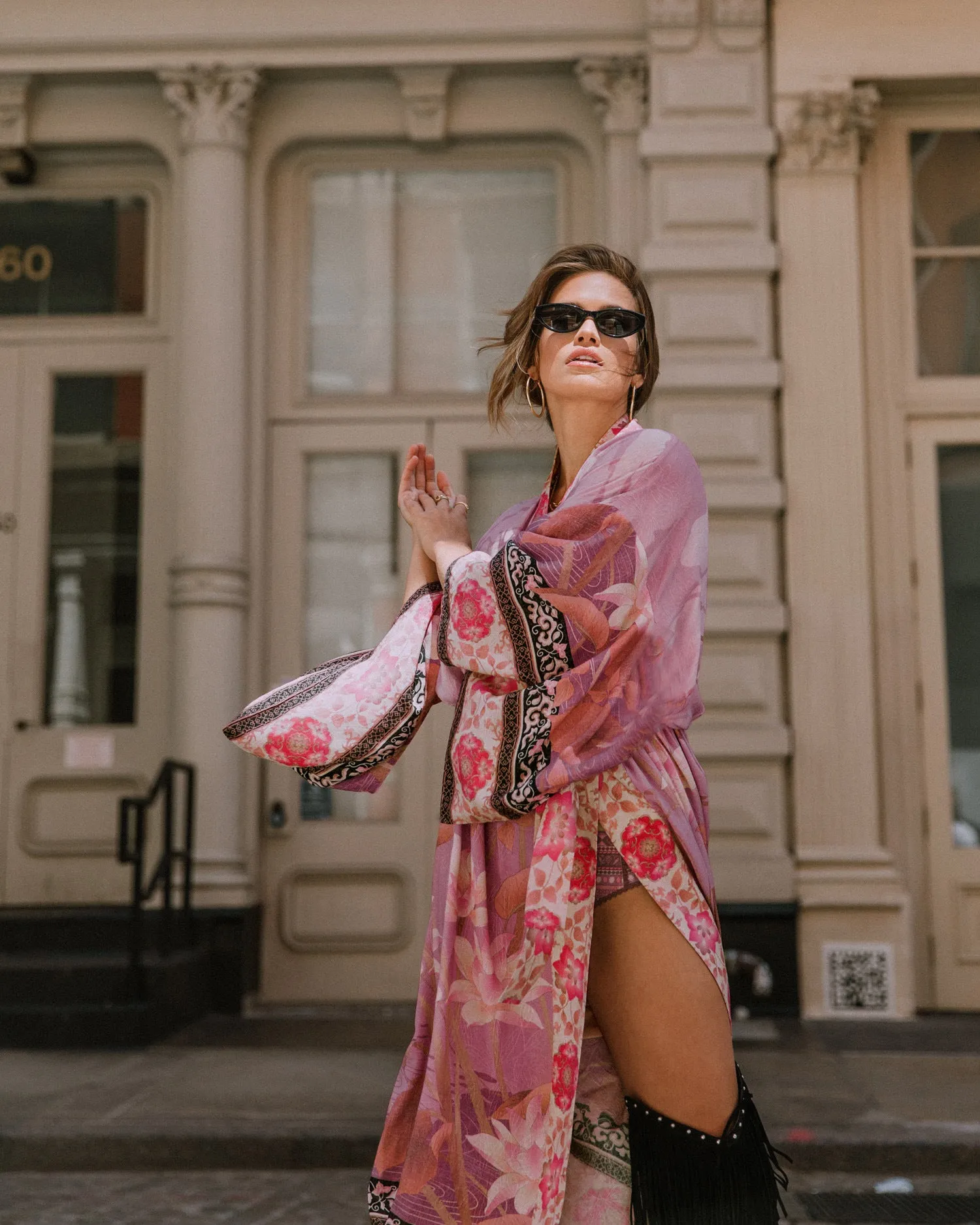 Long Sleeve Print Kimono: Women's Swimwear Cover-Up