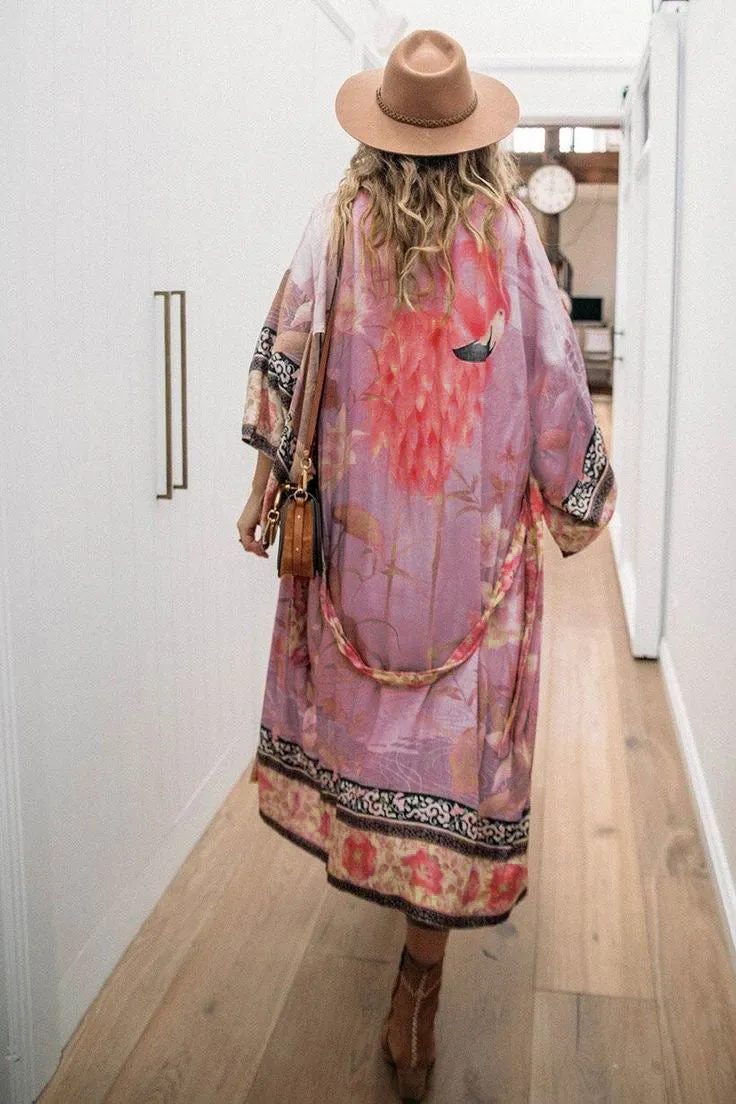 Long Sleeve Print Kimono: Women's Swimwear Cover-Up