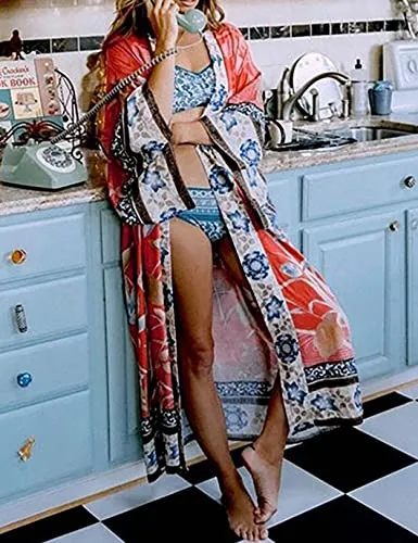 Long Sleeve Print Kimono: Women's Swimwear Cover-Up