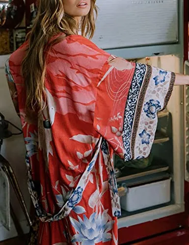 Long Sleeve Print Kimono: Women's Swimwear Cover-Up