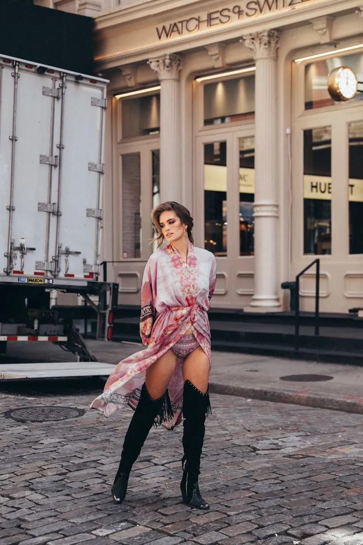Long Sleeve Print Kimono: Women's Swimwear Cover-Up