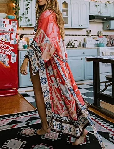 Long Sleeve Print Kimono: Women's Swimwear Cover-Up