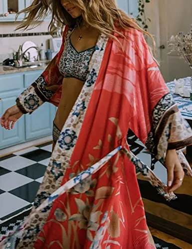Long Sleeve Print Kimono: Women's Swimwear Cover-Up