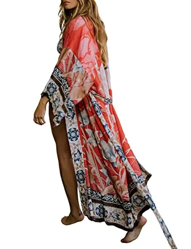 Long Sleeve Print Kimono: Women's Swimwear Cover-Up