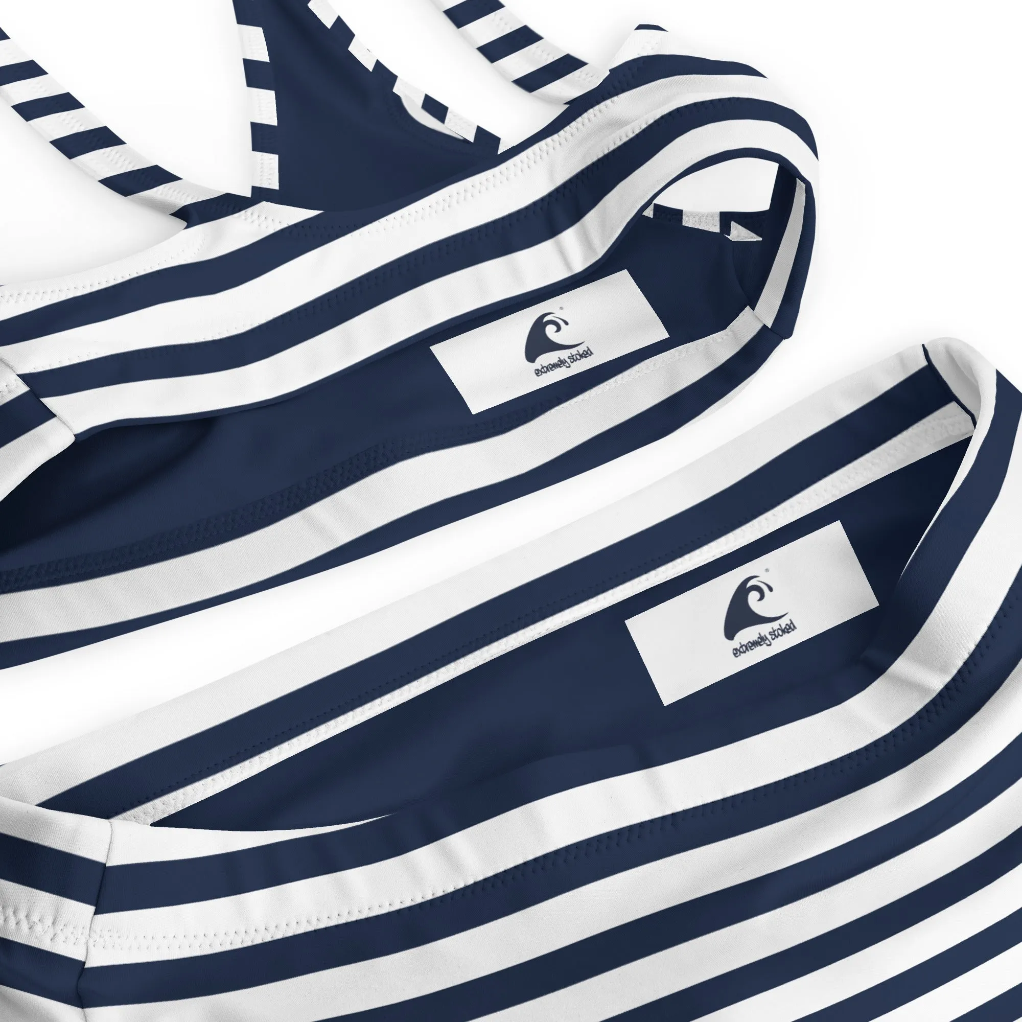 Navy Blue and White Beach Stripes High Waisted Bikini