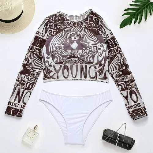 New Sexy Print Bikinis Set Women's Swimsuit Net Push Up Swimwear