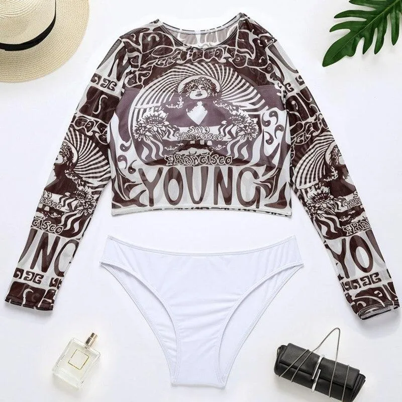 New Sexy Print Bikinis Set Women's Swimsuit Net Push Up Swimwear