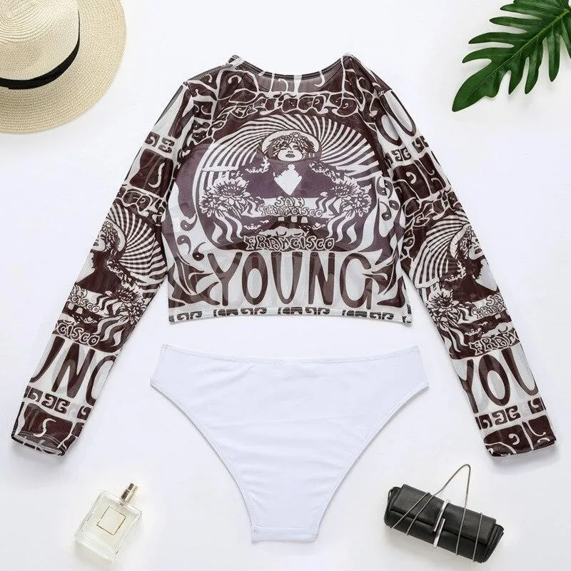 New Sexy Print Bikinis Set Women's Swimsuit Net Push Up Swimwear