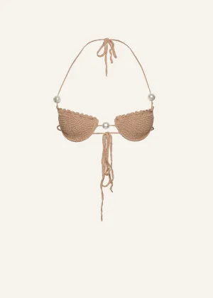 Pearl crochet bra in brown