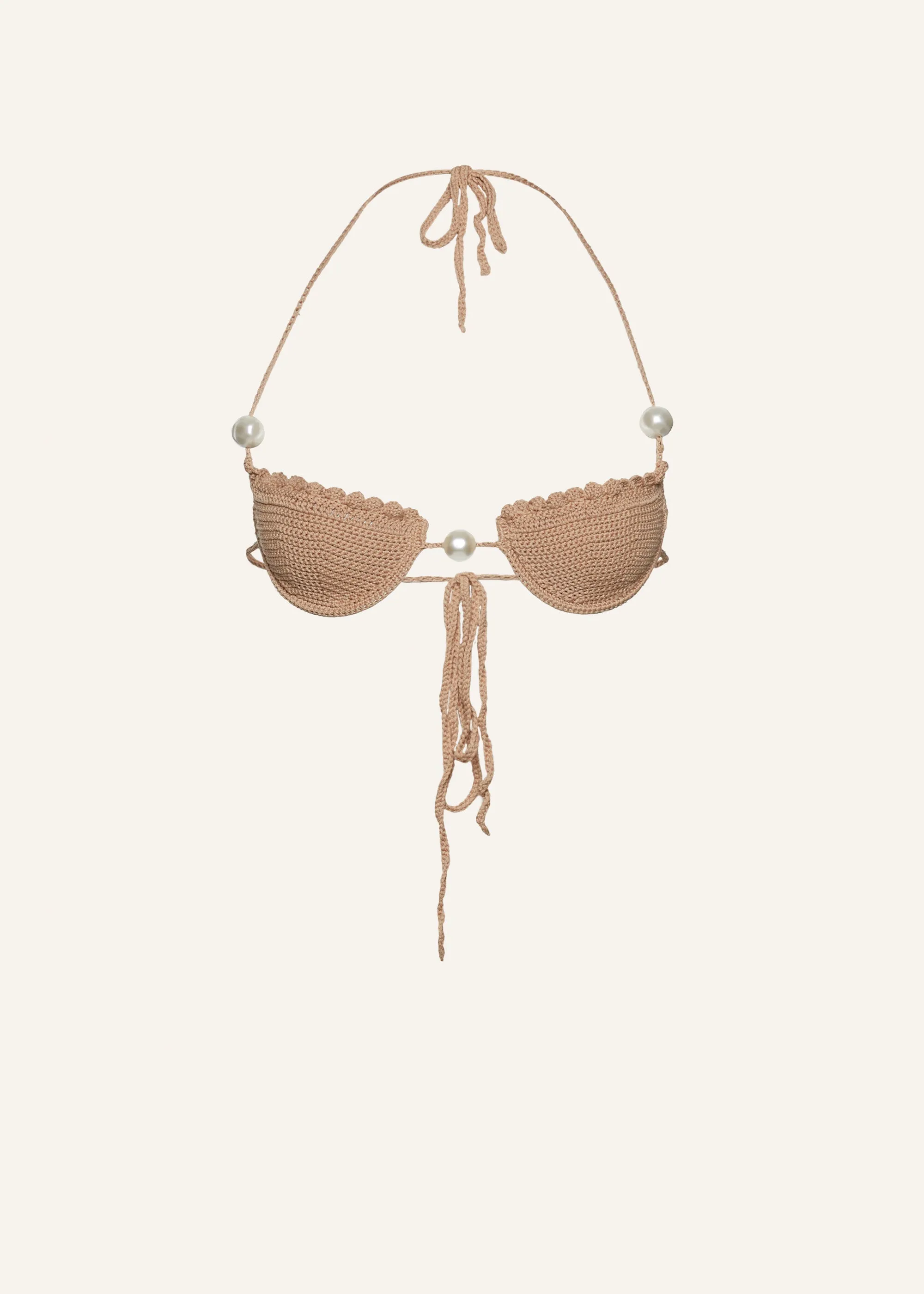 Pearl crochet bra in brown