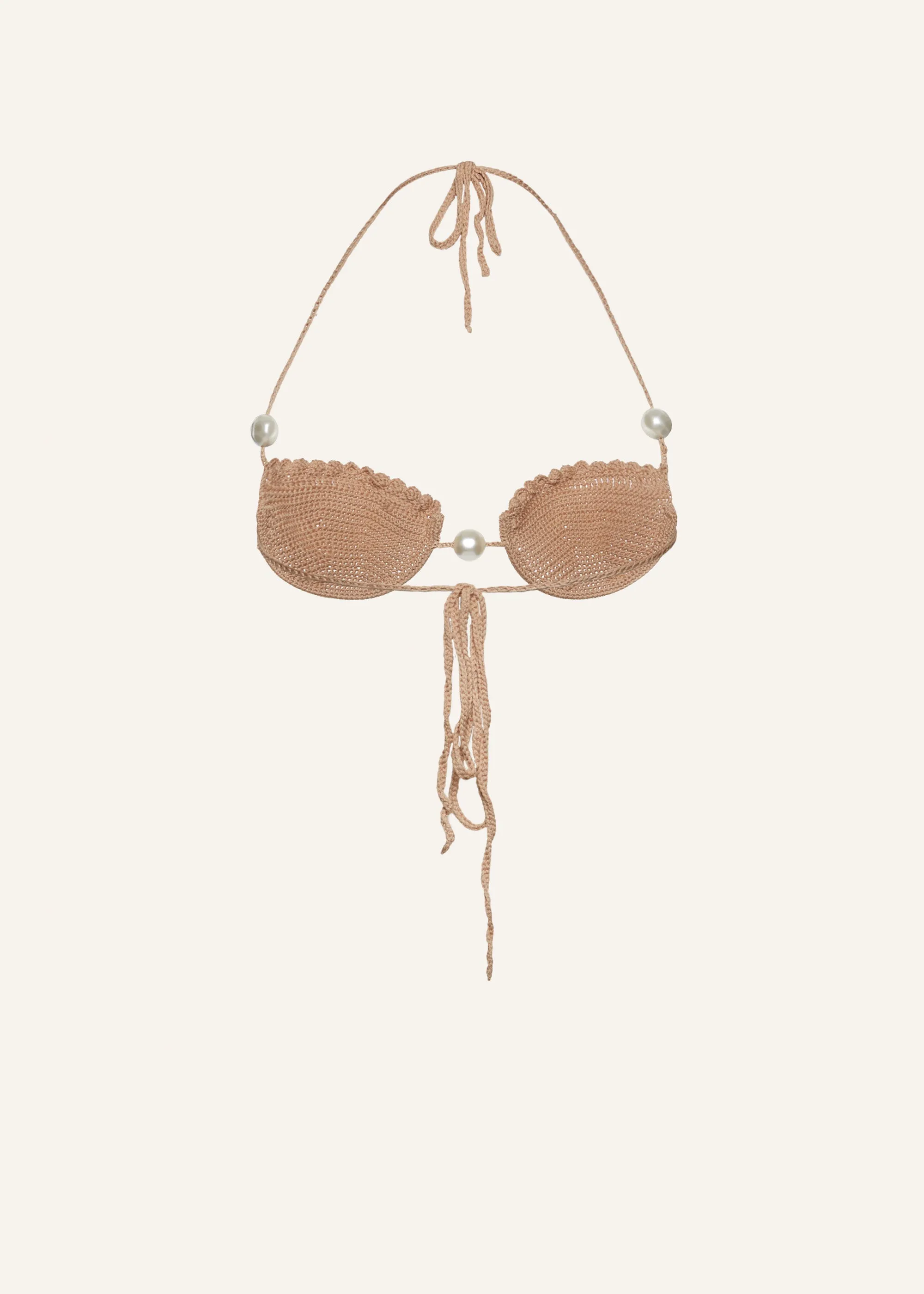 Pearl crochet bra in brown