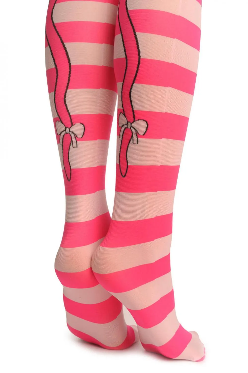 Pink & White Stripes With Over The Knee Cute Cat
