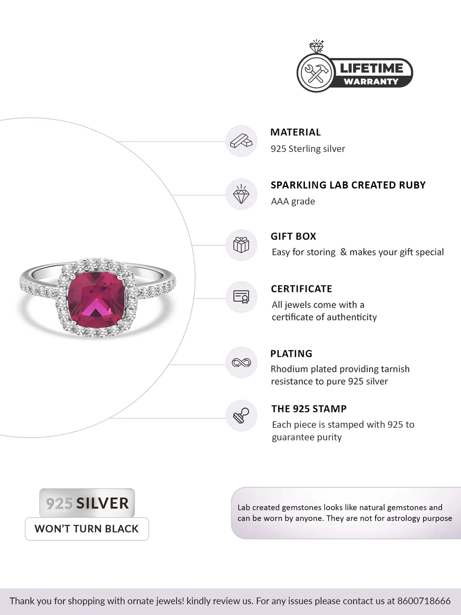 Princess Red Ruby Ring With American Diamond