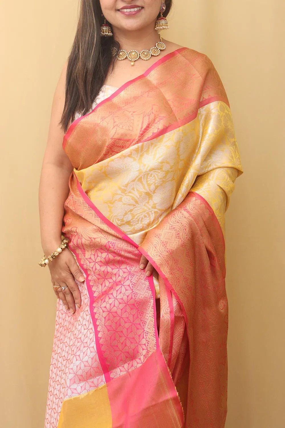 Radiant Yellow Kanjeevaram Silk Saree: A Timeless Elegance