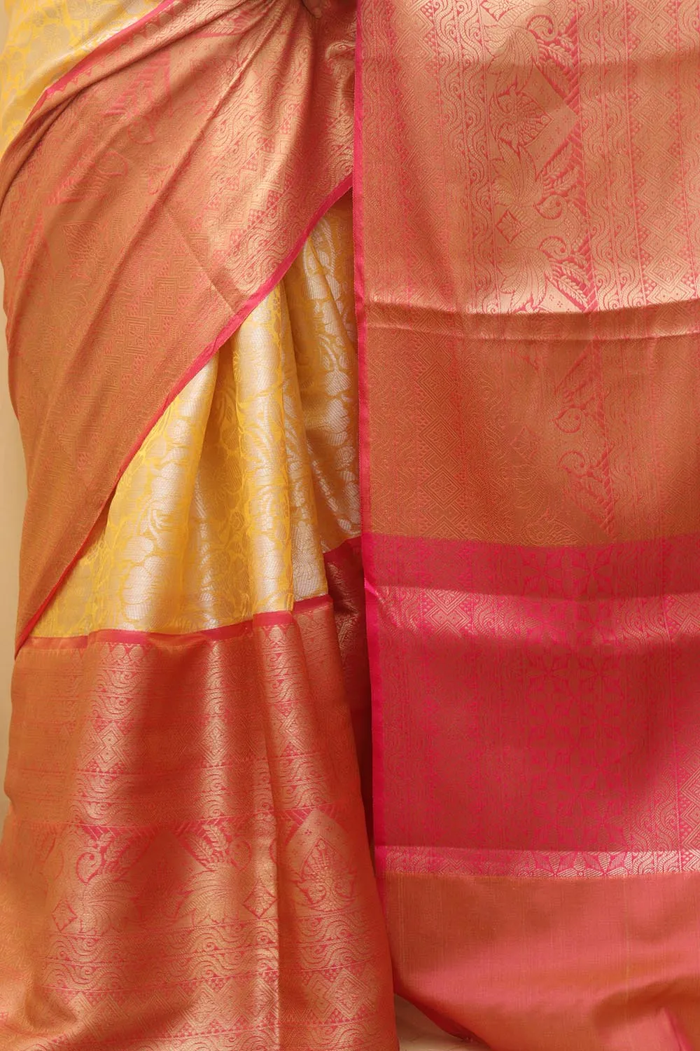 Radiant Yellow Kanjeevaram Silk Saree: A Timeless Elegance