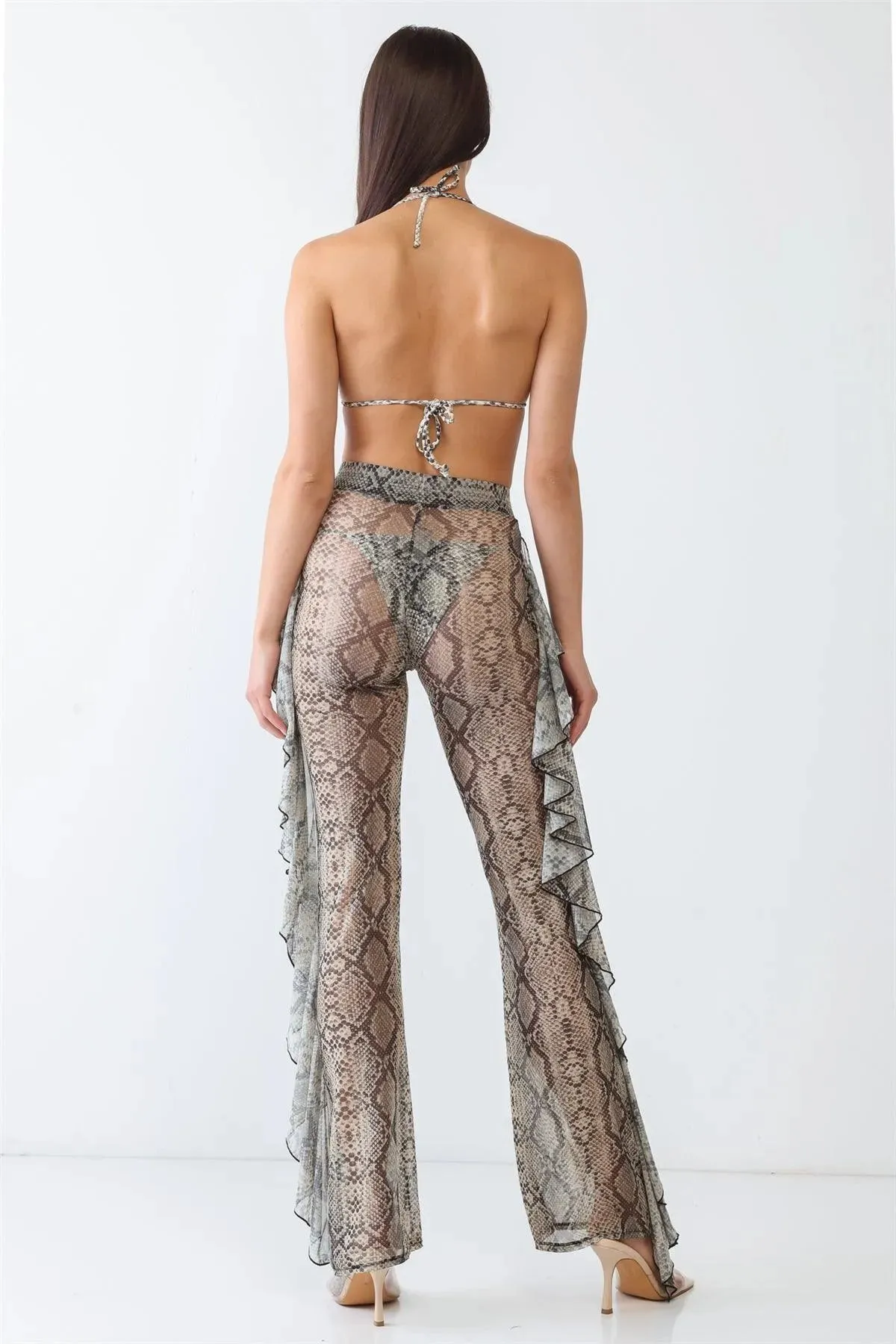 Reptile Sexy Triangle Bikini Swimsuit Set Cover-Up Ruffle Pants / 3 Piece Set