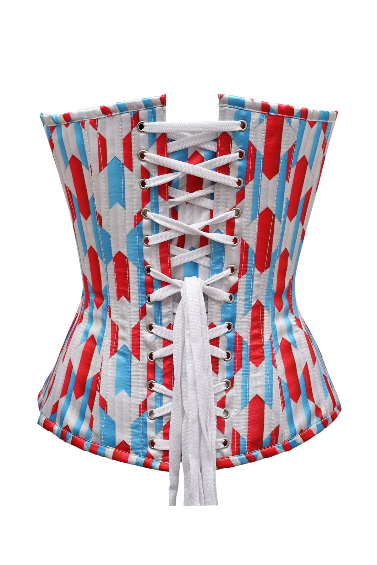 Rylee Red White Blue Zig Zag Print Satin Overbust Corset